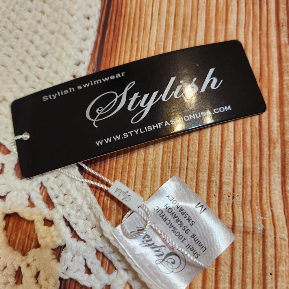 Medium Stylish Swim Crochet Halter Bralette Boho Festival Beachwear Bikini Top - Picture 4 of 5